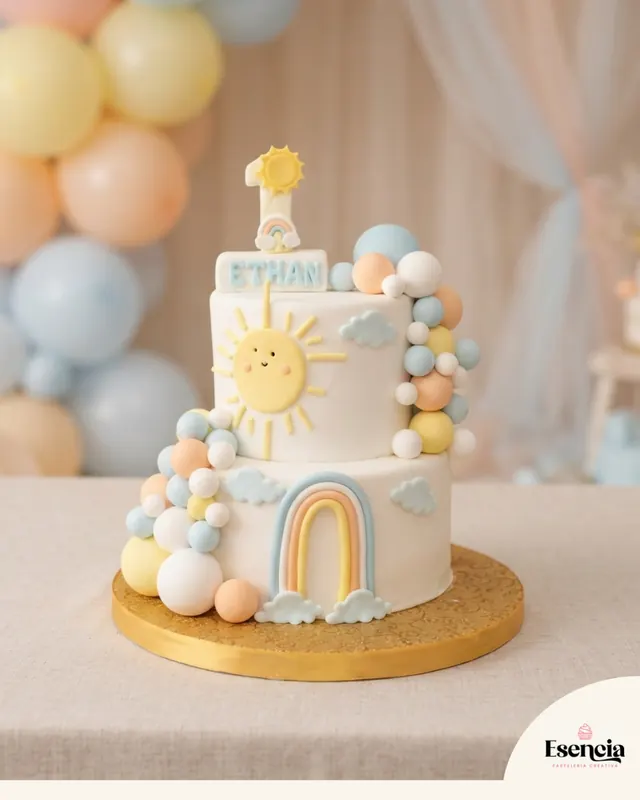 Torta de arcoíris y sol