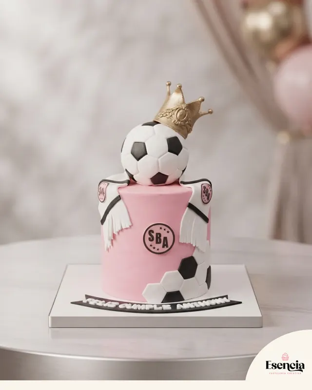 Torta de fútbol en rosa